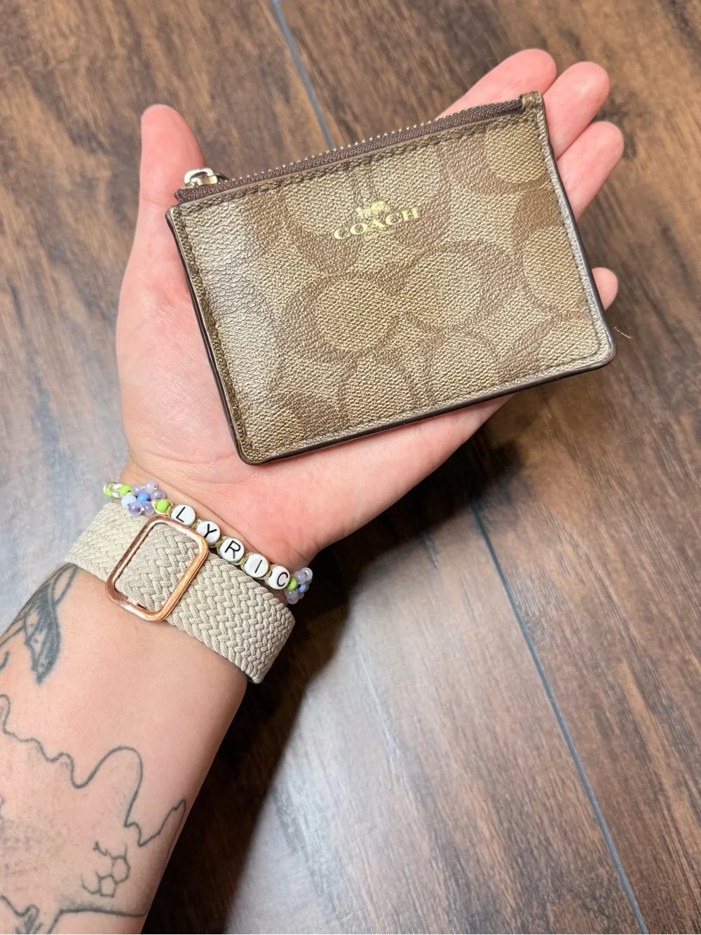 Coach Brown Signature Monogram Zip Card Case